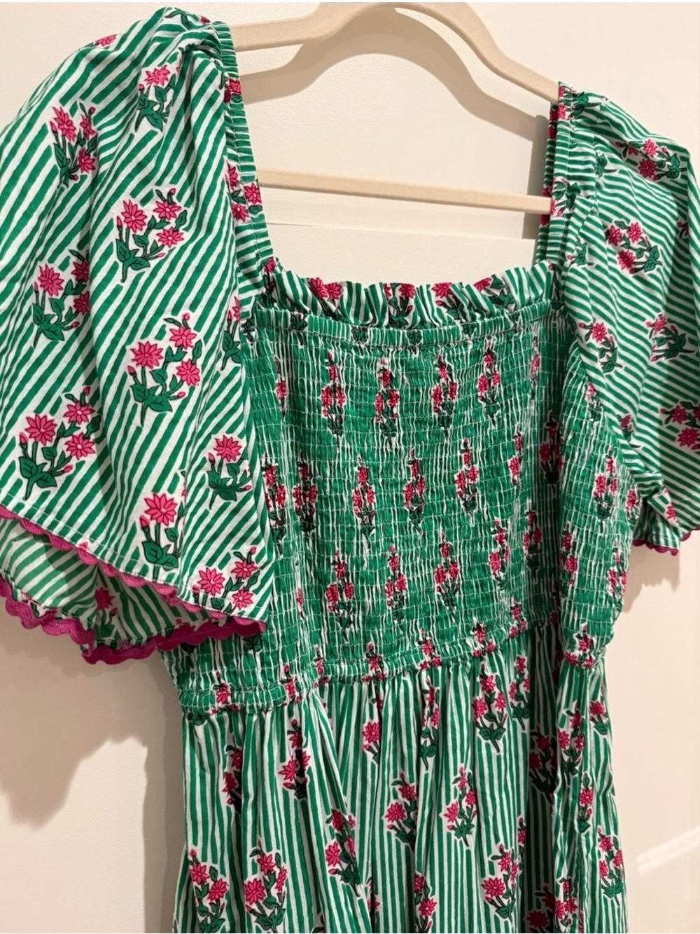 Smocked Square-Neck Midi Dress in Mint Floral - Picture 4 of 4